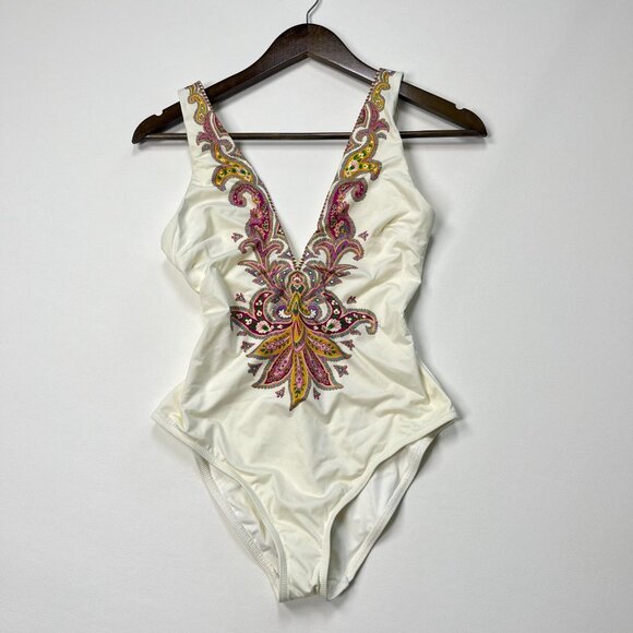 NWOT Zimmermann TEDDY PLUNGE 1PC in IVORY PAISLEY Swimsuit Size 2 - Picture 2 of 16